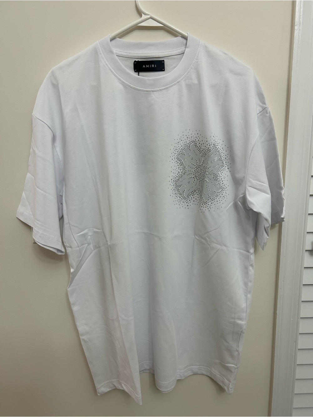 AMIRI White Crystal-Embellished Chest Crew Tee